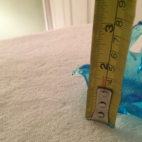 Small Blue Art Glass Basket 3" Trinket Dish Ring Holder Bubbles - Picture 8 of 11